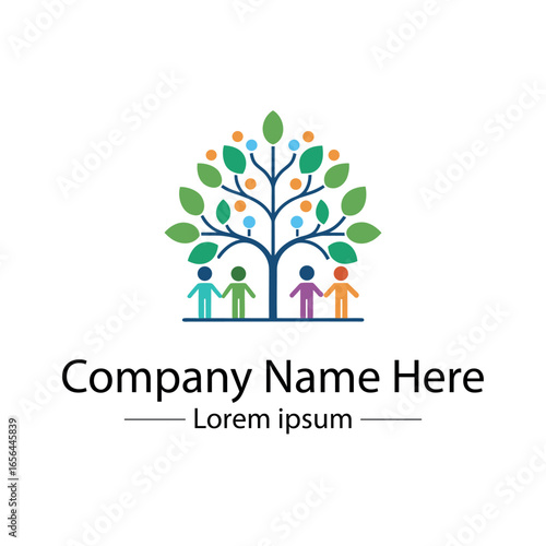 Modern Family Tree Logo design with  tree and genealogy symbol