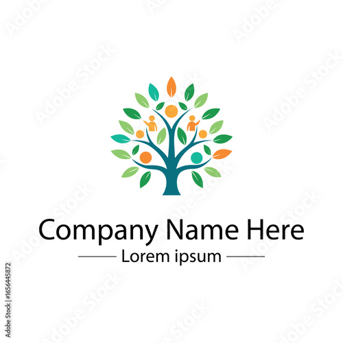 Modern Family Tree Logo design with  tree and genealogy symbol