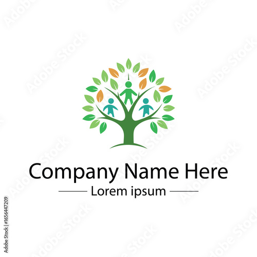 Modern Family Tree Logo design with  tree and genealogy symbol