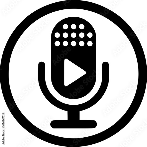 Podcast Microphone Icon: An elegant graphic featuring a vintage microphone encircled within a minimalist design, ready to represent the voice of digital media.