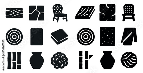 Furniture solid icons set – silhouette, home decor, interior design symbols