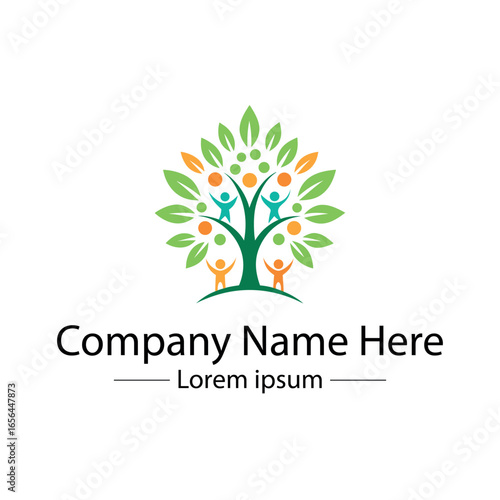 Modern Family Tree Logo design with  tree and genealogy symbol