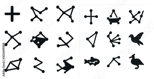 Celestial and nature silhouette icons set – filled, solid, astronomy and wildlife symbols