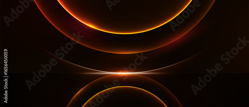Dark, moody abstract neon rings with a bright reflection