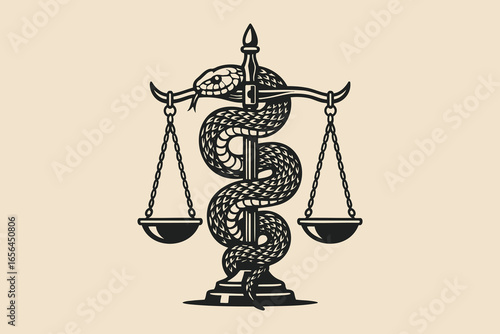 Snake with scales engraving style vector illustration