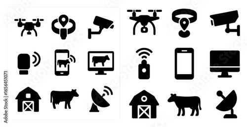 Smart farm and agriculture icons set – solid, filled, technology and farming symbols