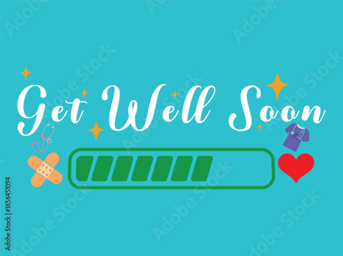 Get well soon message with a loading bar progressing towards recovery. vector Illustration