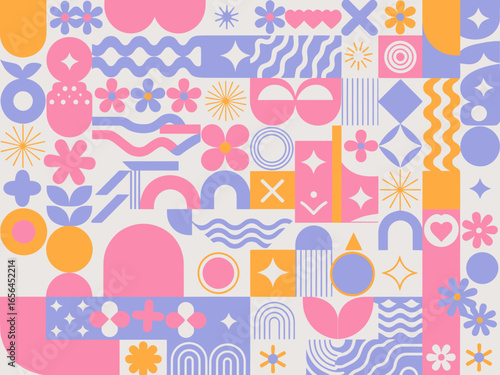 Vibrant retro inspired sticker design with abstract elements