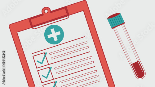 Medical Clipboard and Blood Sample Test Tube.