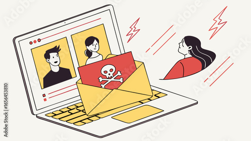Online Phishing Email Alert on Laptop.