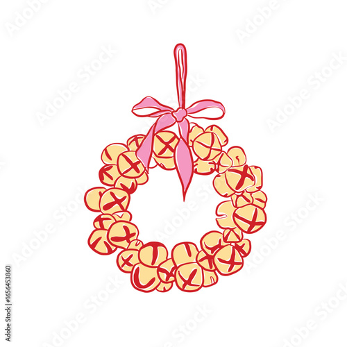 Hand drawn christmas wreath made of jingle bells vector. Christmas clip art