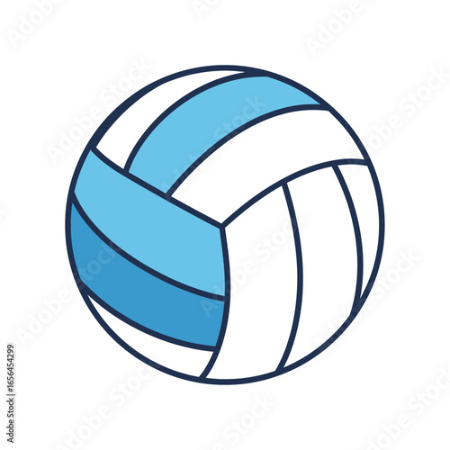 A blue and white volleyball on a white background.