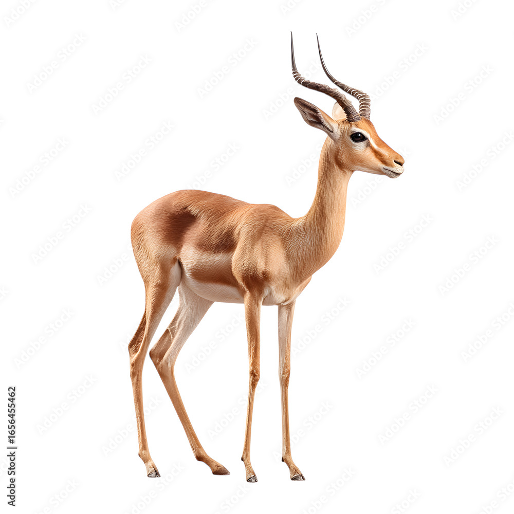 Fototapeta premium Gerenuk long-necked antelope standing upright, isolated on a transparent background. --v 7.0
