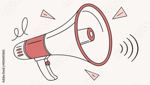 Red and White Handheld Megaphone with Sound Waves 1.