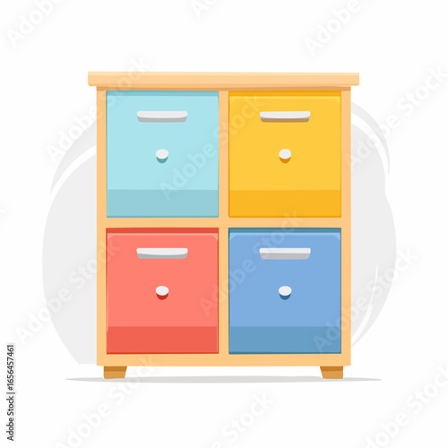 Colorful Wooden Cabinet With Four Drawers