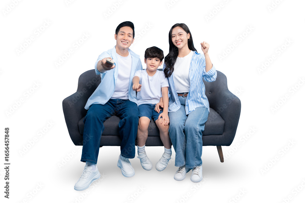 Obraz premium A family is sitting together on a sofa, enjoying some quality time together on PNG 