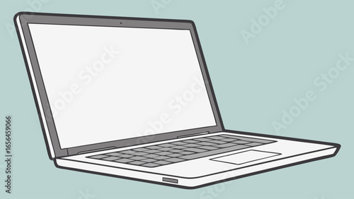 Sleek Modern Laptop with Blank White Screen Open and Angled View.