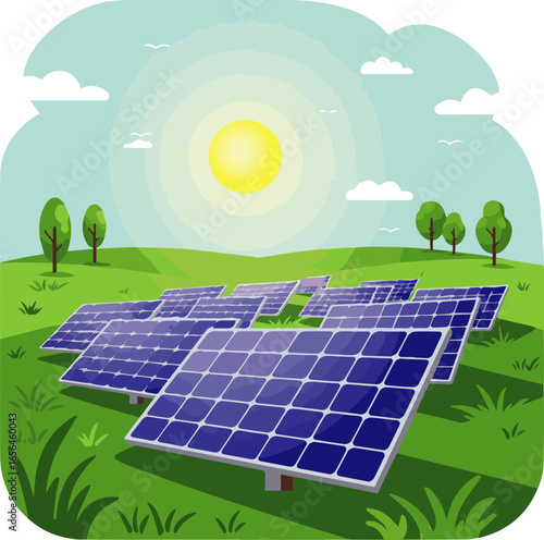 Sustainable renewable energy landscape with solar panels
