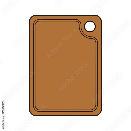 A brown rectangular cutting board with a hole.