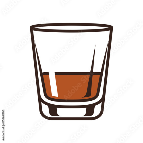 A glass of brown liquid on a white background.
