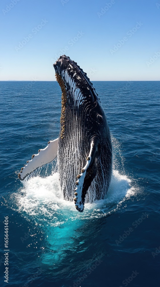 Obraz premium Humpback whale breaches ocean