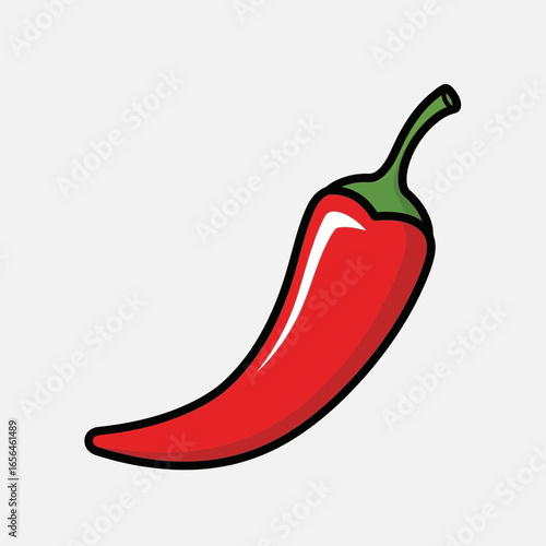 A single red chili pepper on a light background.