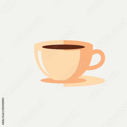 A light brown cup filled with dark brown liquid on a saucer.