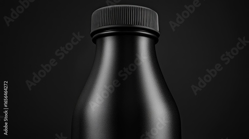 Wallpaper Mural Close-up of a matte black, slightly curved bottle with a simple screw-on cap, set against a dark background.  The bottle's smooth surface reflects minimal light Torontodigital.ca