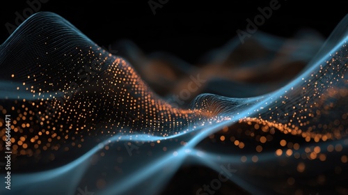 glowing abstract wave particles dark
