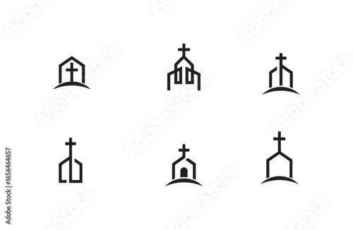 Church Minimalist Icon Set Vector Illustration