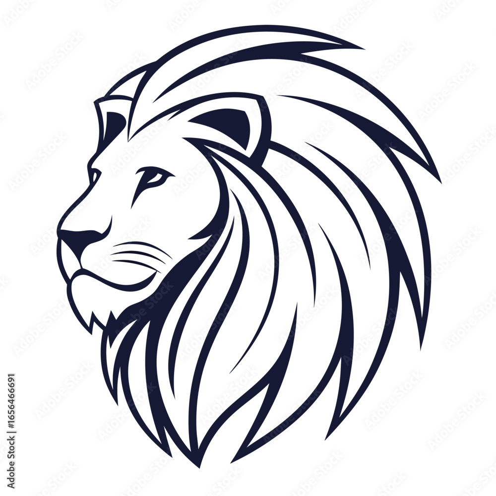 Fototapeta premium Majestic Lion Head Profile: Elegant Line Art, Strong, Regal, and Powerful Vector Illustration for Branding, Logo Design, or Decorative Purposes.