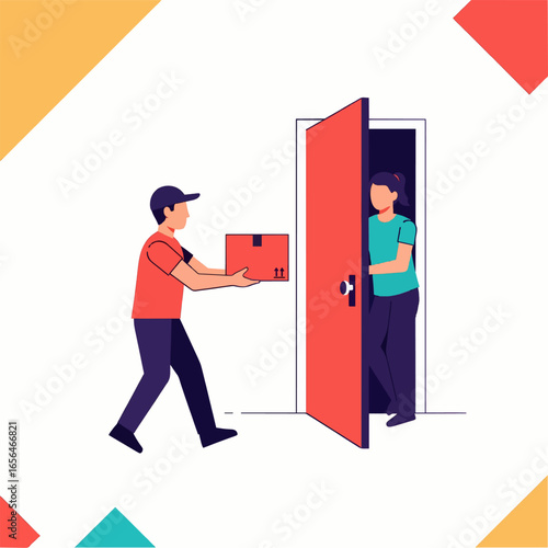 Last mile delivery door handover  Minimal Flat Vector Illustration for logistics, delivery, shipping, templates, and brandless design