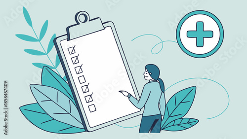 Woman Pointing at Checklist for Healthcare Illustration.