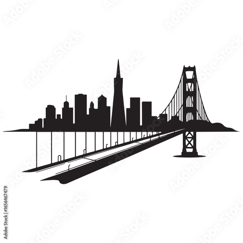 San Francisco skyline silhouette. Black San Francisco city. Vector black silhouette. with white background