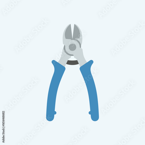 Wire cutters tool with blue handles on a light blue background illustration.