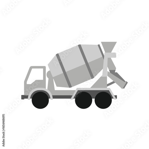 Gray concrete mixer truck isolated on white background in a simple graphic style.