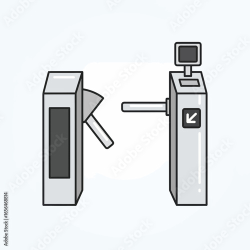 Turnstile gate illustration for access control security or public transportation system.