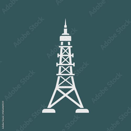 White tower silhouette against a dark teal background.