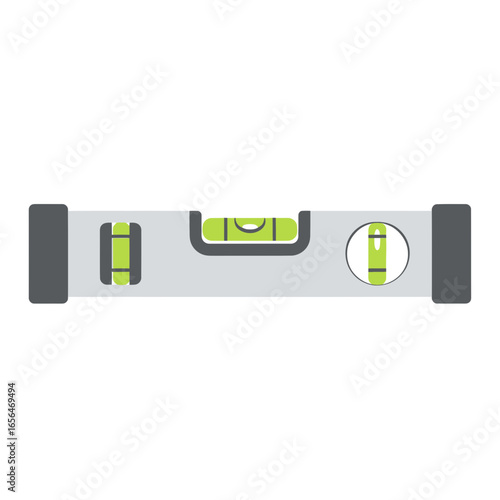 Spirit level tool with three vials indicating horizontal and vertical alignment.