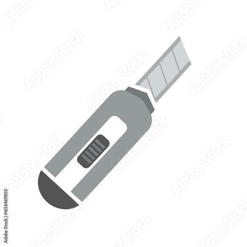 Gray utility knife with retractable blade isolated on white background.