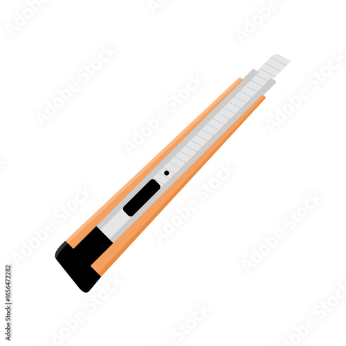 Vector illustration of a modern box cutter with a retractable blade, isolated on a white background. A common tool for office, construction, or DIY projects.