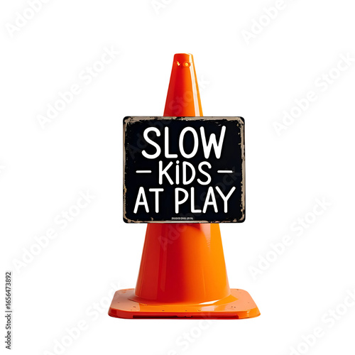 A bright orange traffic cone stands guard for children s safety with a on transparent background