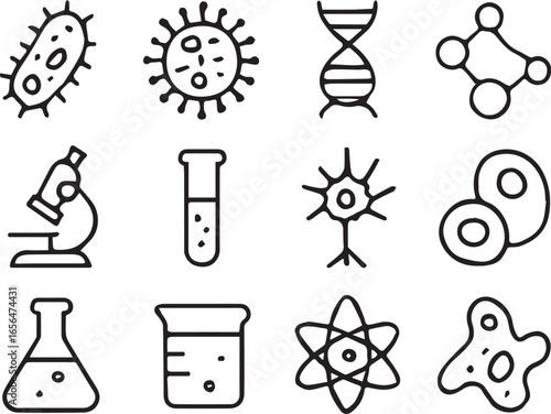 Biology and Chemistry Icons – Black Minimalist Scientific Vector Set