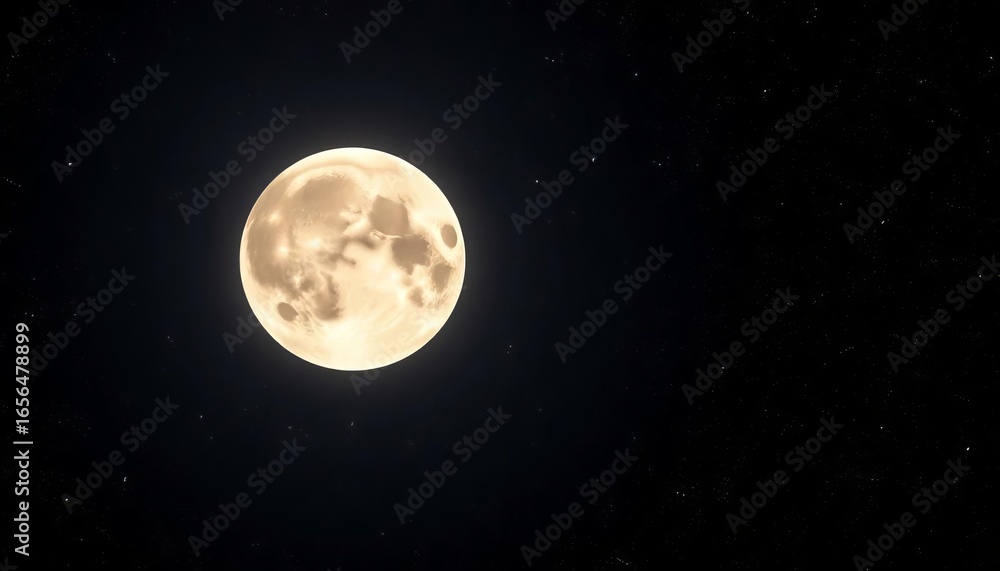 Fototapeta premium Full moon dominates a star-studded black space, ethereal, deep space