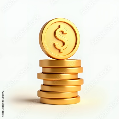 A stack of shiny gold coins with a prominent dollar sign on the top coin, set against a clean white background. The image conveys wealth and prosperity.