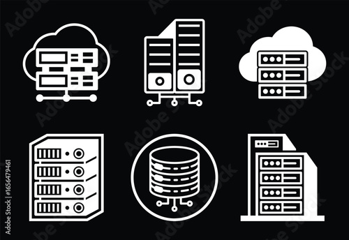 Illustrative Icons of Network Servers Data Centers Cloud Computing and Database Systems IT Infrastructure