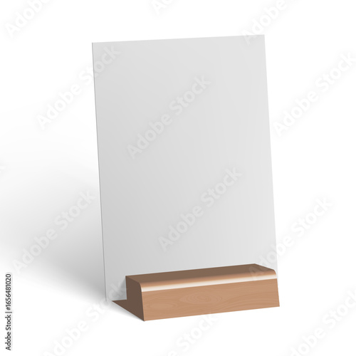 Blank A4 Vertical Paper Card On Wooden Holder