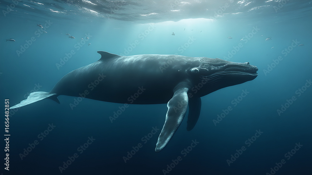Obraz premium Underwater Close-Up of Humpback Whale in Deep Ocean