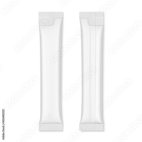 Blank package stick mockup. Flat lay view. Vector illustration isolated on white background. Can be use for food, cosmetic, medicine and etc. EPS10.
