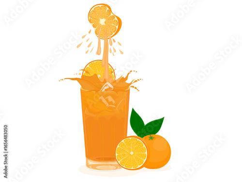 orange juice on a white background.